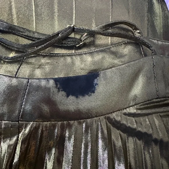 Milly Gold metallic Pleated Midi Dress Sz 10 - Picture 9 of 11